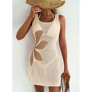 Women's Swimsuit Cover up Crochet Beach Floral Hollow Out Slit Bikini Sleeveless